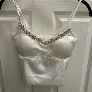White rhinestone Embellished Women's camisole small